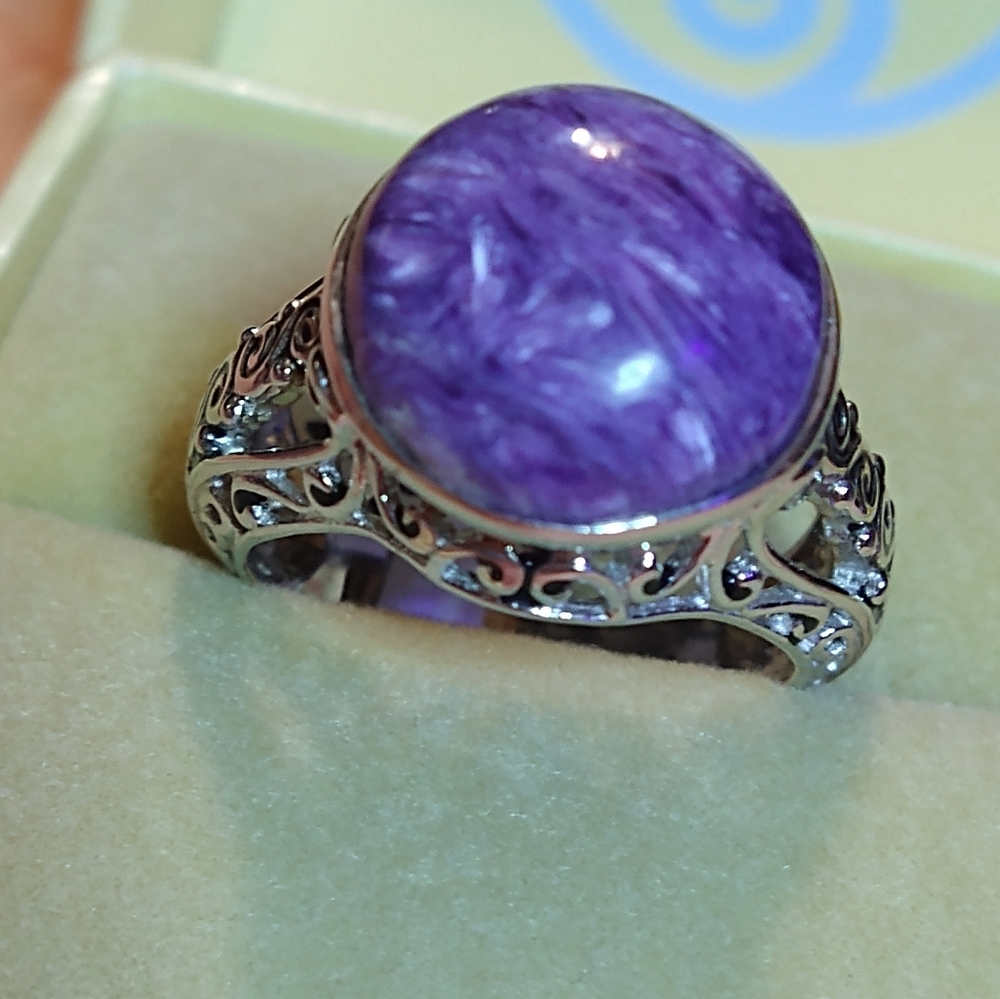 🛑 LOWEST PRICE AVAILABLE🛑 CHAROLITE- STONE OPEN FILIGREE STERLING RING. - Picture 2 of 8